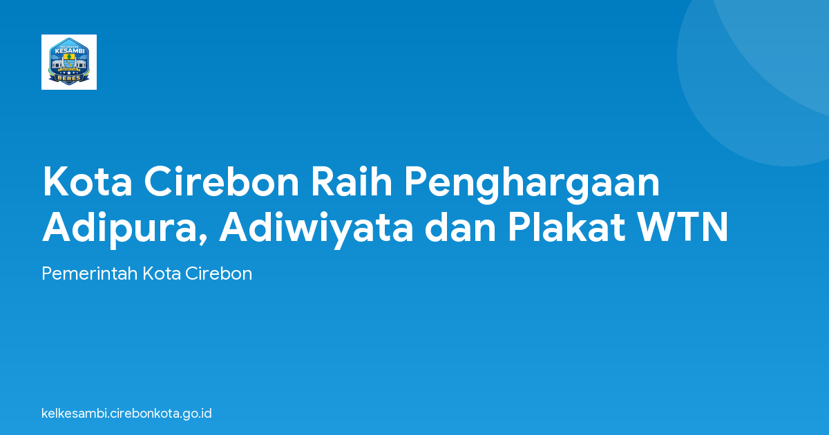 Kota Cirebon Raih Penghargaan Adipura, Adiwiyata dan Plakat WTN